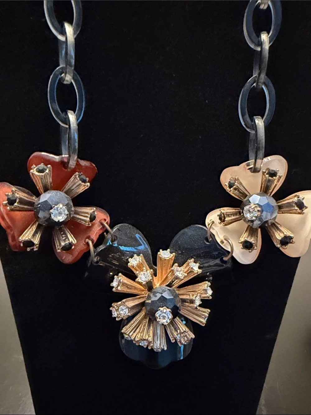 Statement Floral Pendant Necklace in Black, Red, and Cream